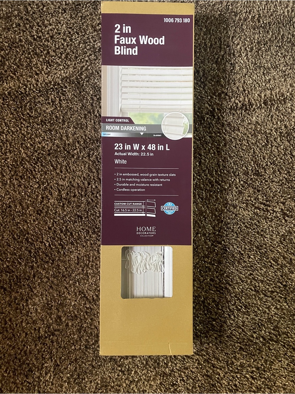 2" Faux Wood Blind in White - 23" W x 48" L